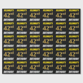 Papel De Regalo Negro, Faux/Imitation Gold, "42nd BIRTHDAY"
