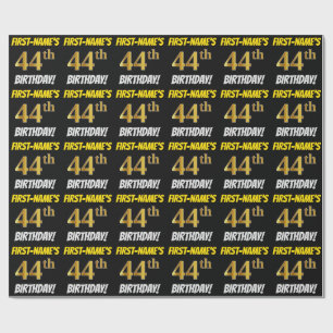 Papel De Regalo Negro, Faux/Imitation Gold, "44th BIRTHDAY"