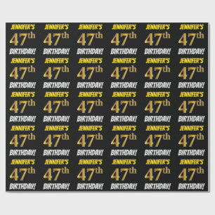 Papel De Regalo Negro, Faux/Imitation Gold, "47th BIRTHDAY"