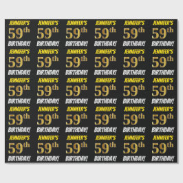 Papel De Regalo Negro, Faux/Imitation Gold, "59th BIRTHDAY"