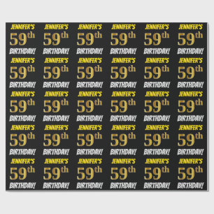 Papel De Regalo Negro, Faux/Imitation Gold, "59th BIRTHDAY"