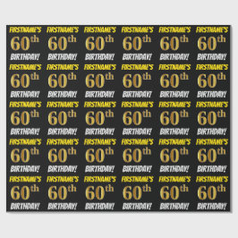 Papel De Regalo Negro, Faux/Imitation Gold, "60th BIRTHDAY"