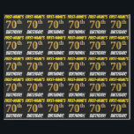 Papel De Regalo Negro, Faux/Imitation Gold, "70th BIRTHDAY"<br><div class="desc">Este diseño de papel envolvente incluye un mensaje como "¡CUMPLEAÑOS 70 DE PRIMER NOMBRE!", mientras que el "70" tiene un aspecto de color falso/imitación de color dorado, y con el nombre y el "CUMPLEAÑOS" en un tipo de letra divertido y audaz. El nombre es personalizable, y el fondo es negro...</div>