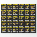 Papel De Regalo Negro, Faux/Imitation Gold, "90th BIRTHDAY"<br><div class="desc">Este diseño de papel envolvente incluye un mensaje como "¡CUMPLEAÑOS 90 DE FIRSTNAME!", en el que el "90" tiene un aspecto de color falso/imitación de color dorado, y con el nombre y el "CUMPLEAÑOS" en un tipo de letra divertido y audaz. El nombre es personalizable, y el fondo es negro...</div>