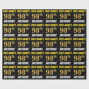 Papel De Regalo Negro, Faux/Imitation Gold, "98th BIRTHDAY"