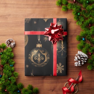 Papel De Regalo Negro Festivo Y Dorado