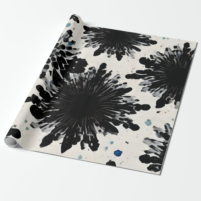 Papel De Regalo Negro Flor Tinta: Guay Resumen Design (Desenrollado)