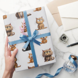 Papel De Regalo Negro, Gato Naranja, Negro Enfadado Y Divertido