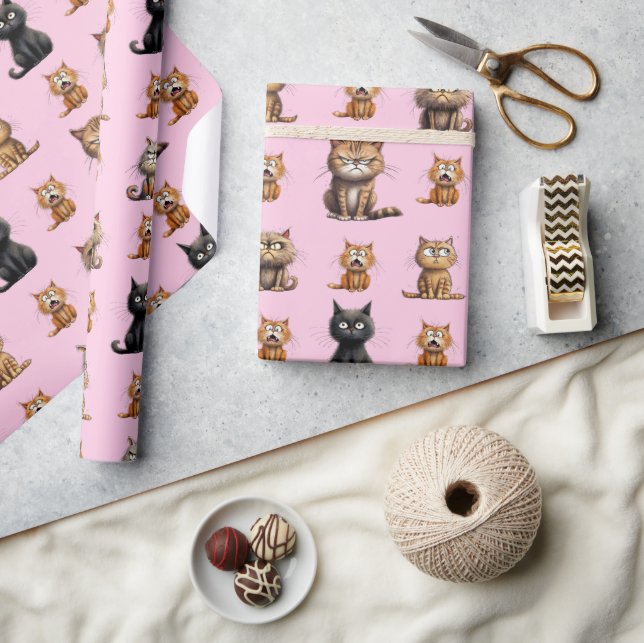 Papel De Regalo Negro, Gato Naranja, Negro Enfadado Y Divertido (Artesanía)