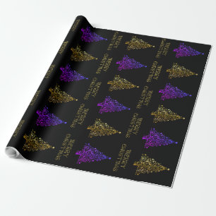 Papel De Regalo Negro Gold Purple Elegante patrón de árbol de Na