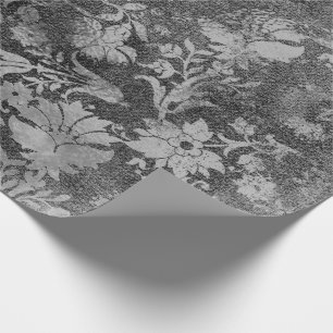 Papel De Regalo Negro Gris Rosa Silva Floral Cottage Grungy Damask