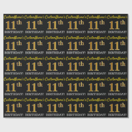 Papel De Regalo Negro, imitación de oro "11 cumpleaños"