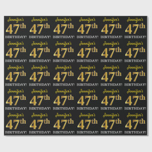 Papel De Regalo Negro, Imitación de Oro "47º CUMPLEAÑOS"