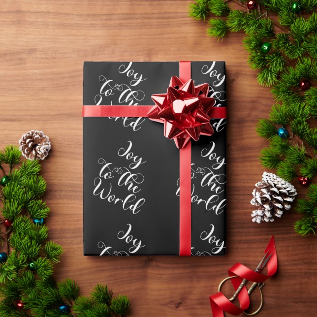Papel de regalo negro Joy to the World  (Regalo de vacaciones)