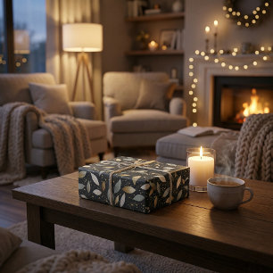 Papel De Regalo Negro minimalista con diseño de Purpurina dorado y