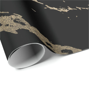 Papel De Regalo Negro Mínimo Deluxe Dorado Mármol Brillante Glam