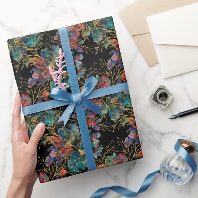 Papel De Regalo Negro moderno multicolor con falso brillo (Regalar)