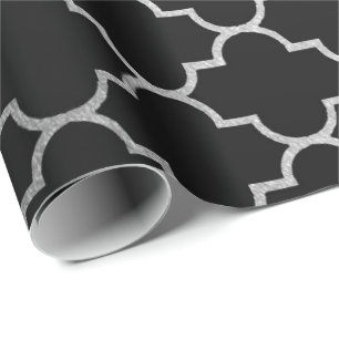 Papel De Regalo Negro moderno Vip geométrico de los gris plateado