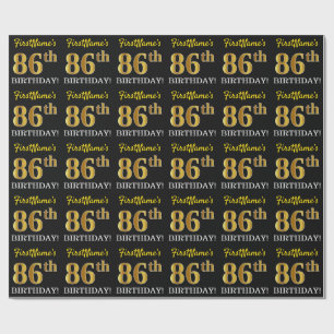 Papel De Regalo Negro, Oro de Imitación "86º CUMPLEAÑOS"