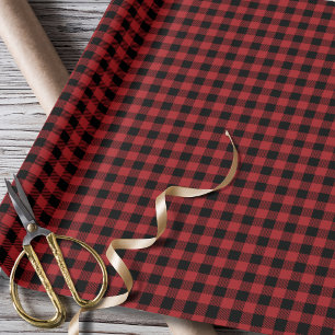 Papel De Regalo Negro Rojo Tapado Búfalo Rústico Cheque Tradiciona