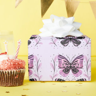 Papel De Regalo Negro, rosa, mariposas púrpura