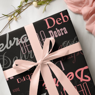 Papel De Regalo negro/rosa personalizado . patrón de nombre