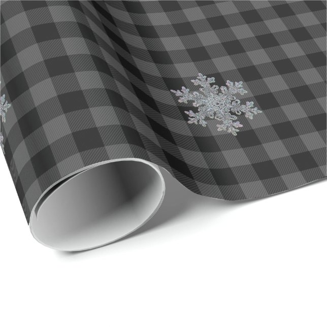 Papel De Regalo Negro rústico, cuadros escoceses grises - copo de  (Esquina del rollo)