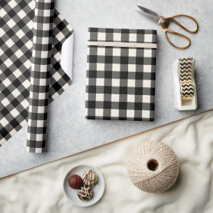 Papel De Regalo Negro Rústico Plaid de Búfalo Pequeño en Blanco De