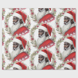 Papel De Regalo Negro Santa Claus Nostálgico