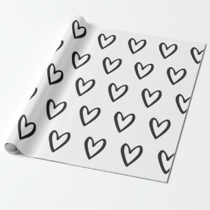 Papel De Regalo Negro sobre corazones blancos dibujados a mano