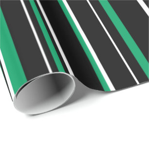 Papel De Regalo Negro, verde trébol y raya blanca