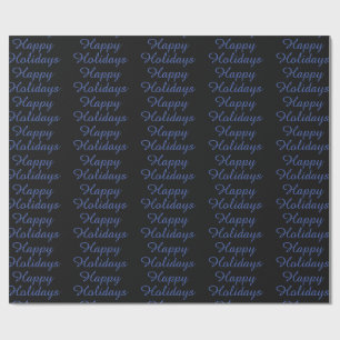 Papel De Regalo Negro y azul neutro, elegante y feliz vacaciones