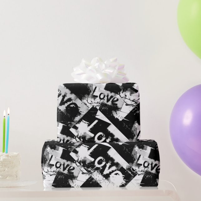 Papel De Regalo Negro y blanco con manchas patrón de amor (Regalos de fiesta)