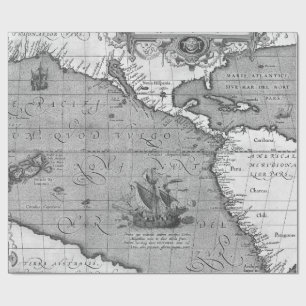 Papel de regalo negro y blanco de mapas antiguos