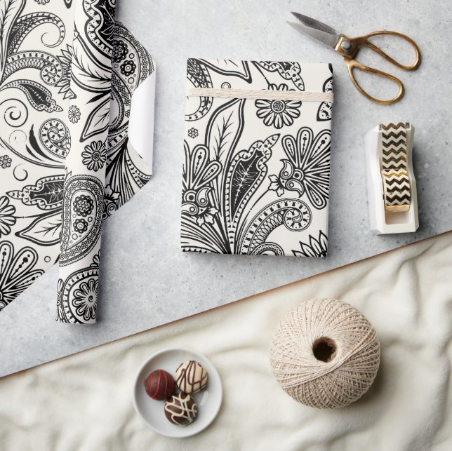 Papel De Regalo Negro y blanco paisladamente (Artesanía)