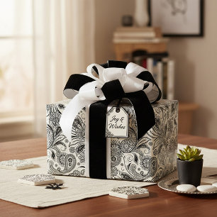 Papel De Regalo Negro y blanco paisley