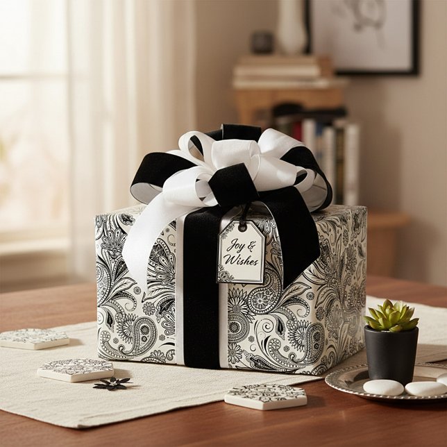 Papel De Regalo Negro y blanco paisley (Subido por el creador)