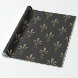 Papel De Regalo Negro y dorado Vintage París Flor de Lis<br><div class="desc">Papel de regalo gris,  negro y dorado paris vintage fleur de lis.</div>