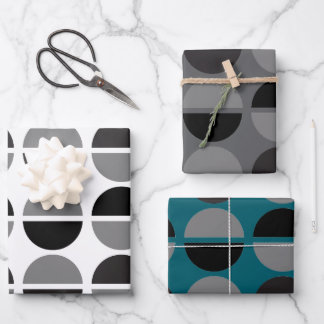 Papel de regalo negro y gris con círculos retro