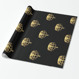 Papel De Regalo Negro y modelo de la corona del oro