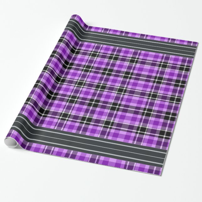 Papel De Regalo Negro y morado - Tartán (Desenrollado)