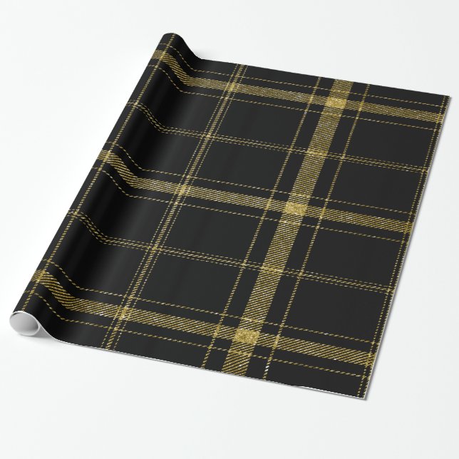 Papel De Regalo Negro y oro Plaid-03 (Desenrollado)