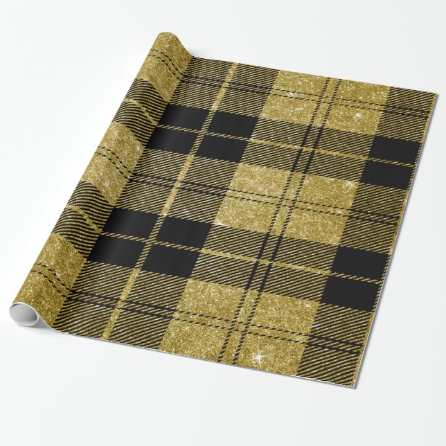 Papel De Regalo Negro y oro Plaid-04 (Desenrollado)