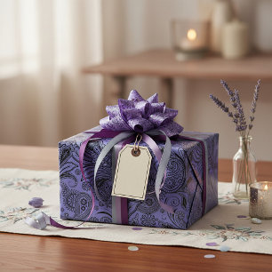 Papel De Regalo Negro y peri paisley