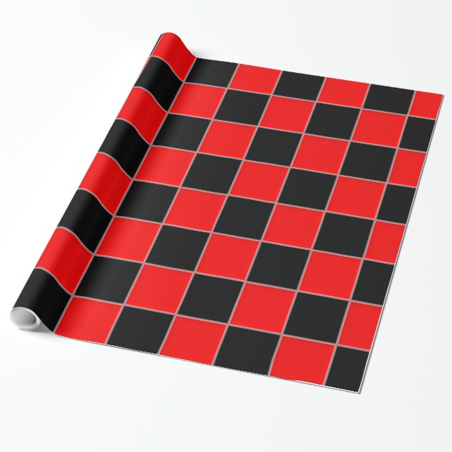 Papel De Regalo Negro y rojo Checker (Desenrollado)