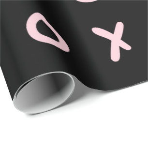 Papel De Regalo Negro y Rosa Bebé X O XO XO's Monas Modernas