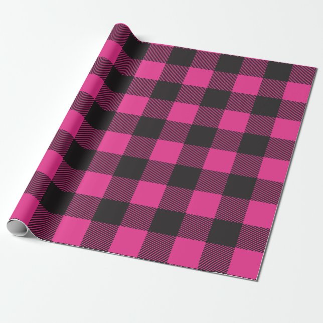 Papel De Regalo Negro y rosa de la placa de búfalo (Desenrollado)