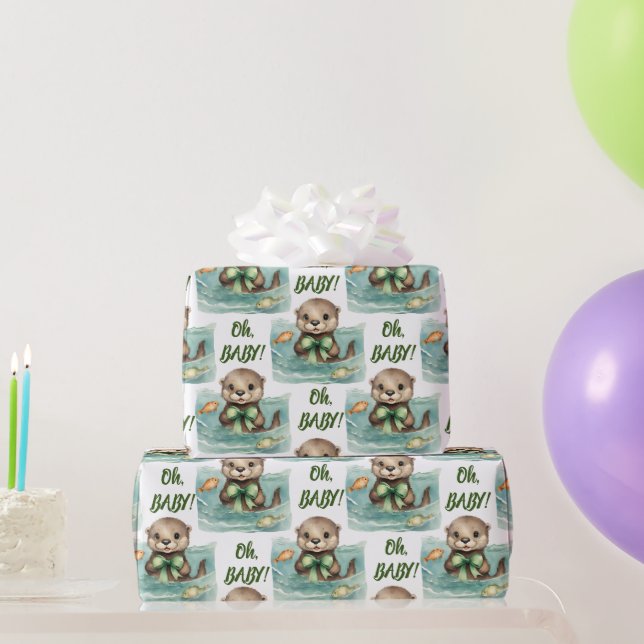 Papel De Regalo Nena Otter Oh Nena Neutral Baby Shower (Regalos de fiesta)