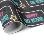 Papel De Regalo Neon 90th Birthday Marquee On Brick<br><div class="desc">Signo de neón brillante con una estrella en la pared de la ciudad de ladrillo oscuro por 90 años.</div>