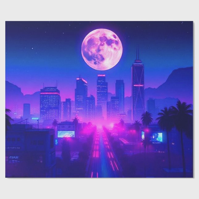 Papel De Regalo Neon City Synthwave Sunset XL Area Rug (Superficie plana)